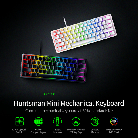 Razer Huntsman-miniteclado mecánico para videojuegos, interruptor óptico/lineal, 61 teclas, con cable RGB, para PC, jugador, negro/plateado ► Foto 1/6