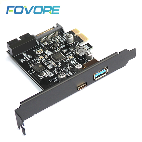 Adaptador de tarjeta PCI express, USB 3,1, tipo C, 19pin, 19 pines, controlador USB 3,0, PCI-e, USB 3, pcie x1, convertidor de tarjeta de expansión ► Foto 1/6