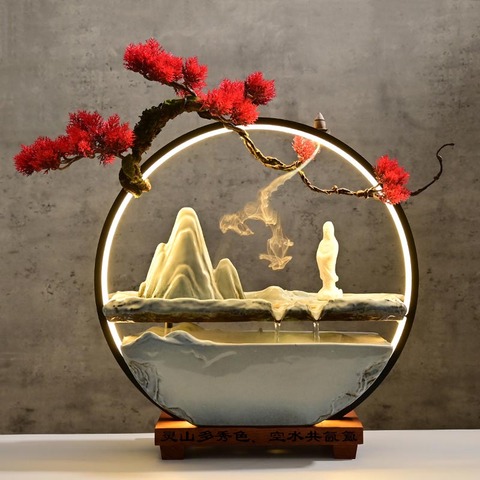 Fuente de agua de cerámica Zen china, lámpara de mesa creativa para sala de estar, luz nocturna, fuentes de interiores, Feng Shui de la suerte, decoración del hogar ► Foto 1/6