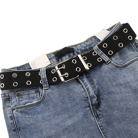2022 nuevo diseñador Harajuku lona ancha Web doble ojal agujero hebilla cinturón mujer hombre cinturones correa de cintura para Mujeres Hombres Jeans ► Foto 1/6