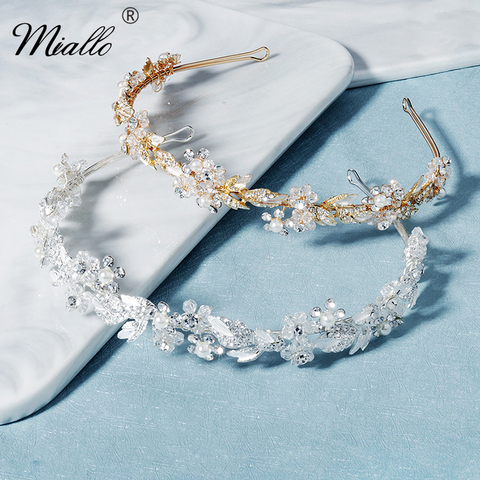 Miallo-diademas de cristal con flores para mujer, accesorios para el cabello, corona de Color plateado, joyería nupcial para el cabello, regalo ► Foto 1/1