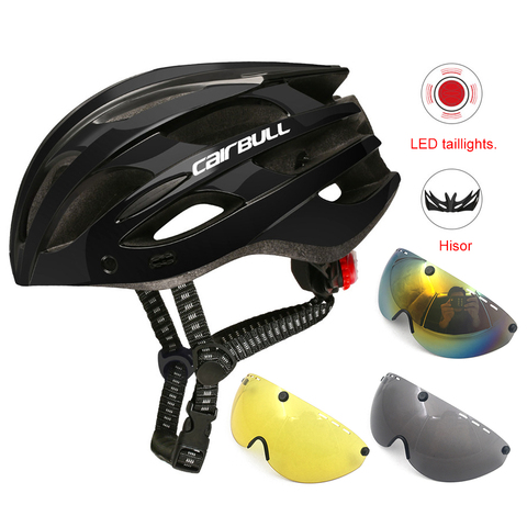 Cairbull luz LED casco de ciclista visera desmontable con 3 lente de carretera MTB bicicleta de montaña de los cascos de las mujeres de los hombres azul/rojo/azul/negro/gris ► Foto 1/6