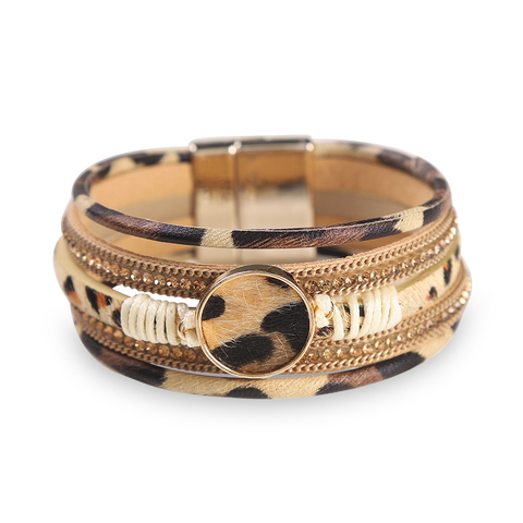 WYBU-Pulseras de leopardo con abalorio de cuatro estilos para mujer, chicas adolescentes, múltiples capas, Animal ancho, guepardo estampado, pulsera de cuero, joyería ► Foto 1/6