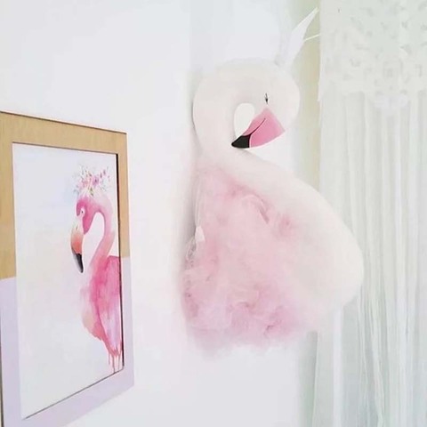 Decoración de habitación de bebé niña, cabeza de Animal, Cisne, pared, colgante, para habitación de niños, guardería, casa de juegos, instalación suave ► Foto 1/6