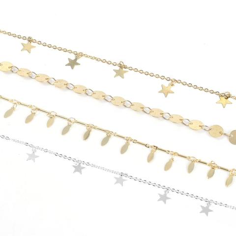 De cobre de 1 metro collar de latón pulsera tobillera de cadenas de estrella para árbol colgantes de hojas cadenas para suministros de fabricación de la joyería ► Foto 1/6