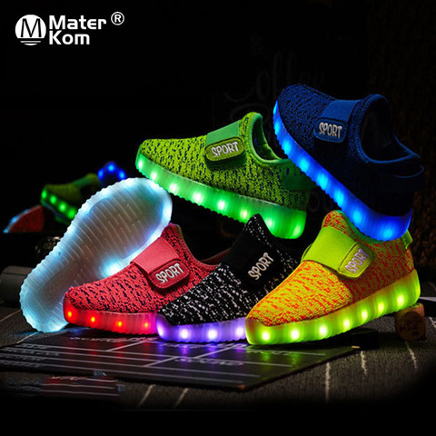 Tamaño 25-37 niños Led de recarga USB brillante zapatos de los niños zapatos cierre de velcro de los niños brillantes zapatillas de niños, zapatillas luminosas de Led, ► Foto 1/6