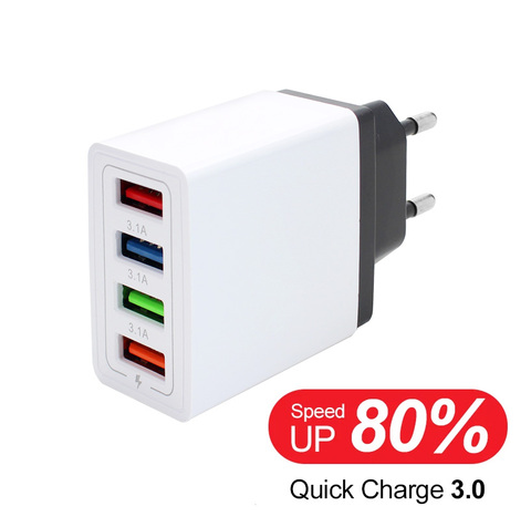 Fuente de alimentación Universal para teléfono móvil, adaptador de corriente de 5 V y 3A, Cargador USB de 4 puertos, adaptador de corriente de 220V a 5 V, enchufe europeo ► Foto 1/6