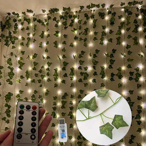 Hojas de enredadera de plantas artificiales de hiedra Artificial para decoración, vid de imitación, hiedra colgante en la pared, bricolaje con cadena LED ► Foto 1/6