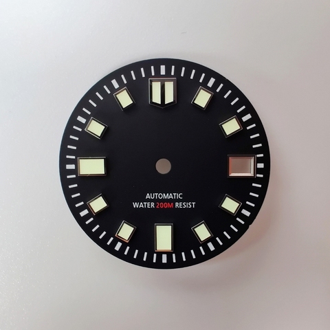 Skx007-piezas de reloj, Dial de reloj de 28,5mm, marcas luminosas, abertura para fecha, C3, luminosas, apto para NH35A, esfera de reloj de movimiento automático ► Foto 1/6