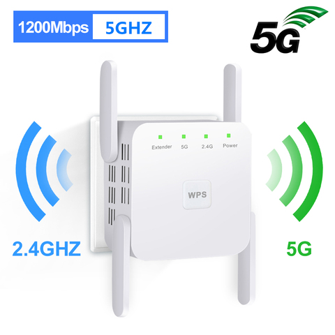 Repetidor WiFi – Amplificador de rango WiFi de 1200 Mbps, Amplificador de  señal inalámbrico, Amplificador de doble banda 2.4G y 5G, 4 antenas de