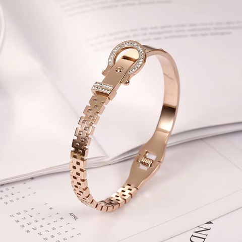 OUFEI-pulsera de acero inoxidable para mujer, brazalete de oro rosa, accesorios de joyería de moda, correa sencilla, 2022 ► Foto 1/5