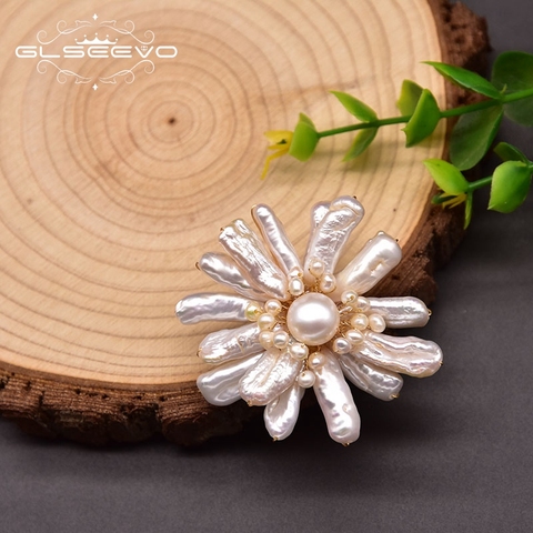 GLSEEVO Original diseño barroco Natural blanco perlas flor broches para las mujeres amantes regalos de chicas joyería Vintage GO0362 ► Foto 1/5