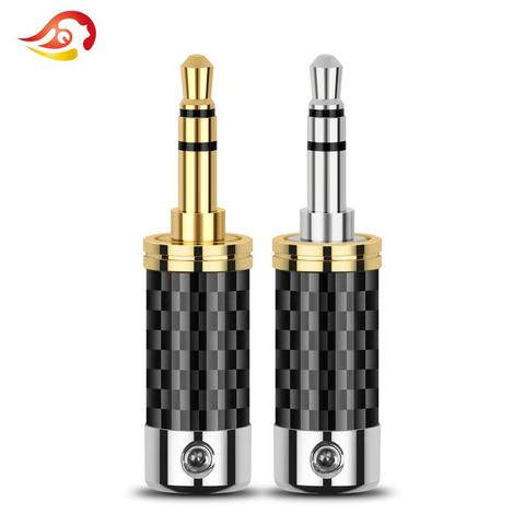 QYFANG-adaptador estéreo de Metal de 3 polos, Conector de cable de auriculares de cobre chapado en rodio de fibra de carbono, 3,5mm ► Foto 1/6