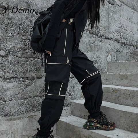 Y-Pantalones ligeros reflectantes para mujer, ropa informal con bolsillos, cintura alta, elásticos, estilo hip hop Historial de precios revisión | Vendedor de - Y Demo Store | Alitools.io