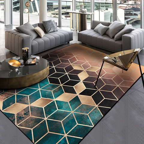 Alfombra moderna de metal para sala de estar, tapetes geométricos de color verde oscuro/negro para dormitorio, alfombra para el Salón/tapetes ► Foto 1/6