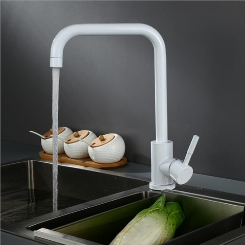Grifos de cocina de acero inoxidable, mezclador de cocina de un solo orificio, fregadero, blanco ► Foto 1/6