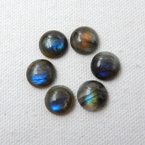 Labradorita Natural de 14mm/12mm/10mm, cabujones redondos con reverso plano, joyería artesanal, selección aleatoria de cuentas sueltas brillantes ► Foto 1/6