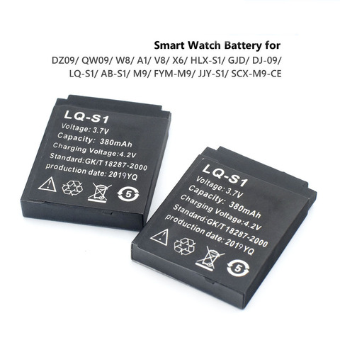 1-4 Uds inteligente pilas para reloj duradera SmartWatch LQ-S1 3,7 V 380mA batería de litio recargable para DZ09 W8 A1 QW09 KSW-S6 RYX-NX9 ► Foto 1/6