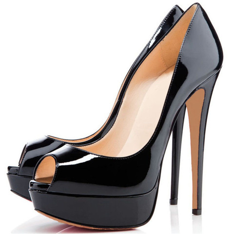 Las mujeres Sexy plataforma Peep Toe Stiletto deslizamiento en Super tacón alto bombas vestido de fiesta, zapatos de boda, zapatos 14cm de gran tamaño ► Foto 1/6