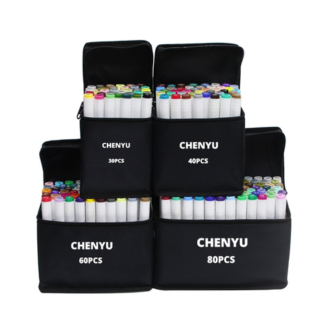 CHENYU/30/40/60/80 Uds Alcohol marcadores Manga dibujo marcadores de la pluma a base de Alcohol no tóxico Sketch grasa doble cepillo pluma pincel de suministros de arte ► Foto 1/6