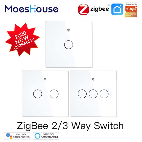 Interruptor de luz inteligente Tuya ZigBee, dispositivo táctil de pared con Neutral/No Neutral, sin condensador, Smart Life/Tuya, funciona con Alexa,Google 2/3 Way ► Foto 1/6