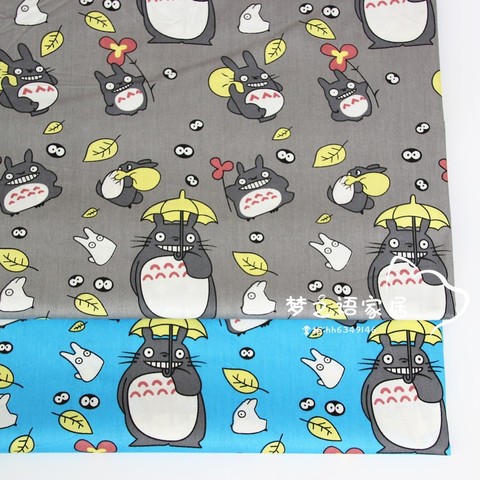 Tela estampado de Totoro de sarga de algodón para bebés y niños, tela de retales de algodón, edredón grueso, costura artesanal, 100% ► Foto 1/3