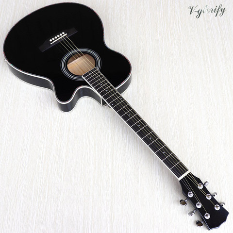 Guitarra Eléctrica acústica de cuerpo fino, guitarra de principiante con bolsa de regalo gratis, cuerda gratis, color blanco, sunburst, color negro natural ► Foto 1/6