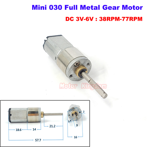 Micromotor de engranaje 030 para coche Robot, caja de engranajes de Metal completa, Eje LARGO DE 21MM, CC 3V-12V, 38RPM-150RPM, velocidad lenta ► Foto 1/6