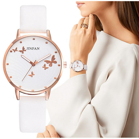 Reloj de pulsera sencillo para mujer, diseño clásico con estampado de mariposa, relojes de lujo a la moda para mujer, reloj de cuero de cuarzo para mujer, 2022 ► Foto 1/6