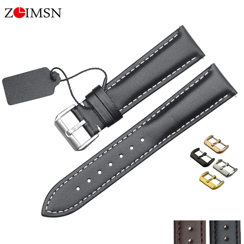 ZLIMSN Real correa de cuero negro marrón suave de las mujeres banda de reloj 22mm 20mm de cuero genuino de los hombres correas cinturón de hebilla de Metal ► Foto 1/6