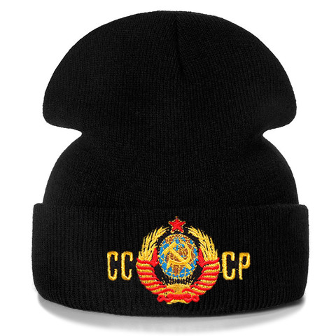 Ruso CCCP bordado de algodón Casual sombrero para hombres y mujeres de punto de invierno sombrero de Color sólido Hip-hop solideos Unisex tapa ► Foto 1/6