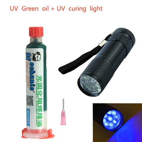 Máscara de Soldadura por UV verde de 10cc para pintura BGA PCB, previene la corrosión, flujo de pasta de soldadura, tintas UV PCB + Luz de curado UV de 9led ► Foto 1/4