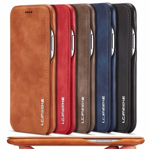 Funda de cuero delgada con tapa para iPhone, carcasa de lujo con soporte magnético para tarjetas, para modelos 12, Mini, 11 Pro, XS, Max, XR, 8, 7, 6s Plus, SE 2022 ► Foto 1/6