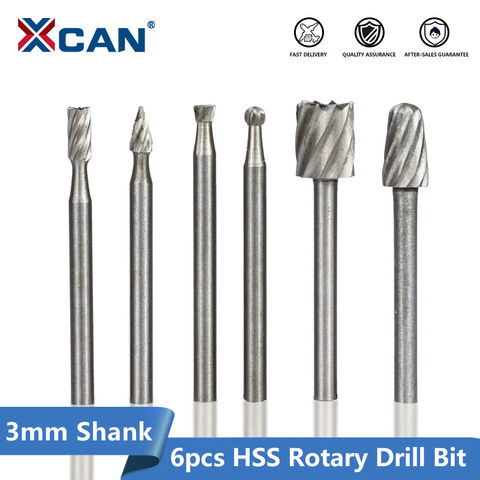 XCAN-broca de fresado de enrutamiento HSS, 6 uds., fresa rotativa de vástago de 3mm para herramientas rotativas Dremel, Mini brocas rotativas ► Foto 1/5