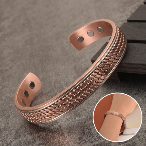 Pulseras trenzadas de cobre para hombre y mujer, brazalete magnético de energía, brazalete ajustable, para la salud ► Foto 1/6