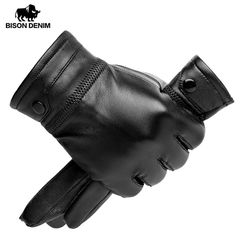 BISON DENIM-guantes de piel de oveja auténtica para hombre, térmicos y cálidos, a prueba de viento, con pantalla táctil, para invierno, S002 ► Foto 1/6