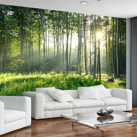 Papel pintado de foto personalizado 3D verde bosque naturaleza paisaje grandes murales sala de estar sofá dormitorio pintura de pared moderna decoración del hogar ► Foto 1/6