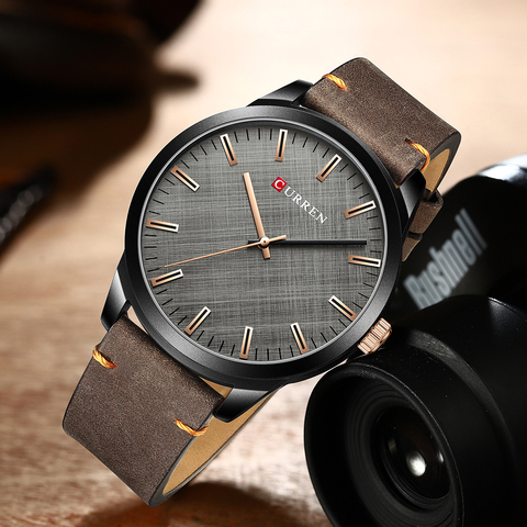 CURREN-Relojes de pulsera de cuarzo Cuero Simple para hombre, Reloj clásico de negocios, color marrón ► Foto 1/6