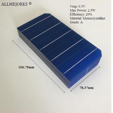 Solar monocristalino de celular 0,5 V 2,5 W de alta calidad de 156,75mm x 78,37mm para diy panel solar 100W 40 unids/lote ► Foto 1/6