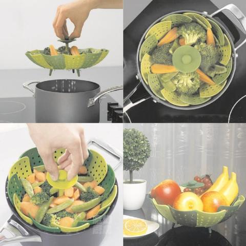 Cesta de silicona para cocinar al Vapor, hervidor de Vapor plegable para alimentos, frutas y verduras, escurridor de platos ► Foto 1/6