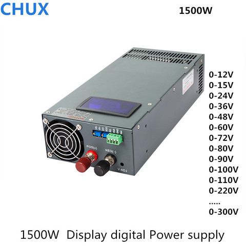 Fuente de alimentación conmutada, fuente de alimentación ajustable con pantalla, 1500W, 12v, 15v, 24v, 27v, 36v, 48v, 60v, 72v, 80v, 90v, 100v, 110v, 220v y 300v ► Foto 1/5