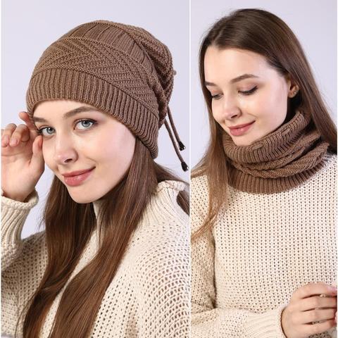 Gorros tejidos elásticos a la moda para mujer, gorros, gorro liso, bufanda, gorro cálido para mujer, gorro para otoño e invierno, gorro para mujer ► Foto 1/6