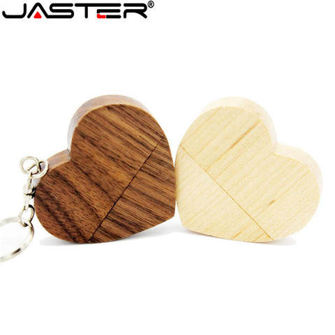JASTER-Pen drive de madera con forma de corazón, dispositivo de memoria usb, 4gb, 16gb, 32gb, 64GB, logotipo de la empresa, regalo de fotografía de boda personalizado ► Foto 1/6