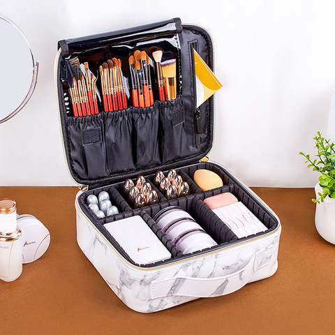 Bolsa de cosméticos de mármol, partición multifuncional, portátil, caja para almacenar maquillaje, novedad ► Foto 1/6