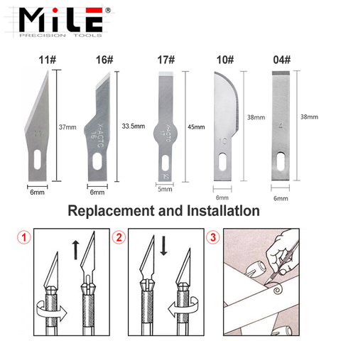 Cuchillas de acero de precisión para tallado de madera, cuchillo de escultura, herramienta de corte de escalpelo para reparación de PCB, 11 #16 #10 #17 #, 5 uds. ► Foto 1/6