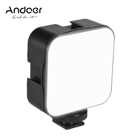 Andoer-Mini luz LED para vídeo y fotografía, lámpara de relleno, 6500K, regulable, 5W + adaptador de montura de zapata fría para Canon, Nikon, Sony, DSLR ► Foto 1/6