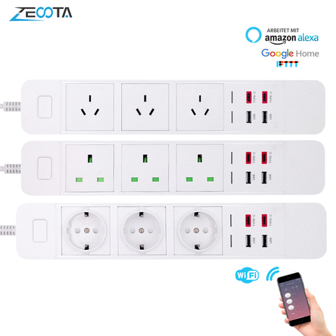 Toma de extensión de toma de corriente inteligente WiFi con enchufe inteligente de protección contra sobretensiones USB tipo c para Alexa Google A casa ► Foto 1/6