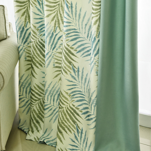 Cortinas para sala de estar con estampado de hojas de helecho Tropical, tratamientos de ventana, tul de lujo para decoración de dormitorio ► Foto 1/6