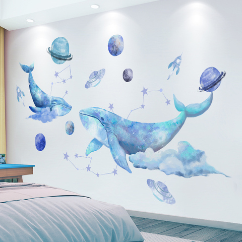 Shijuekongjian-pegatinas de pared de animales de ballena, pegatinas de pared UFO de planetas artesanales para habitaciones de niños, sala de estar, guardería, Decoración de casa ► Foto 1/6