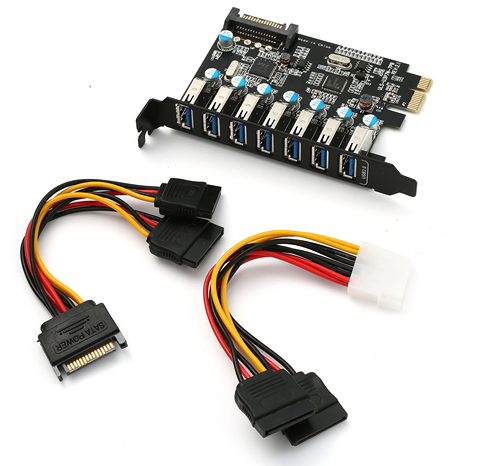 Tarjeta de expansión Express PCI-E USB 3,0 de supervelocidad de 7 puertos con conector de alimentación SATA 15P para ordenadores de sobremesa ► Foto 1/6